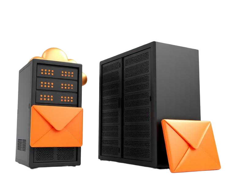 Mail server rack with cloud and envelope